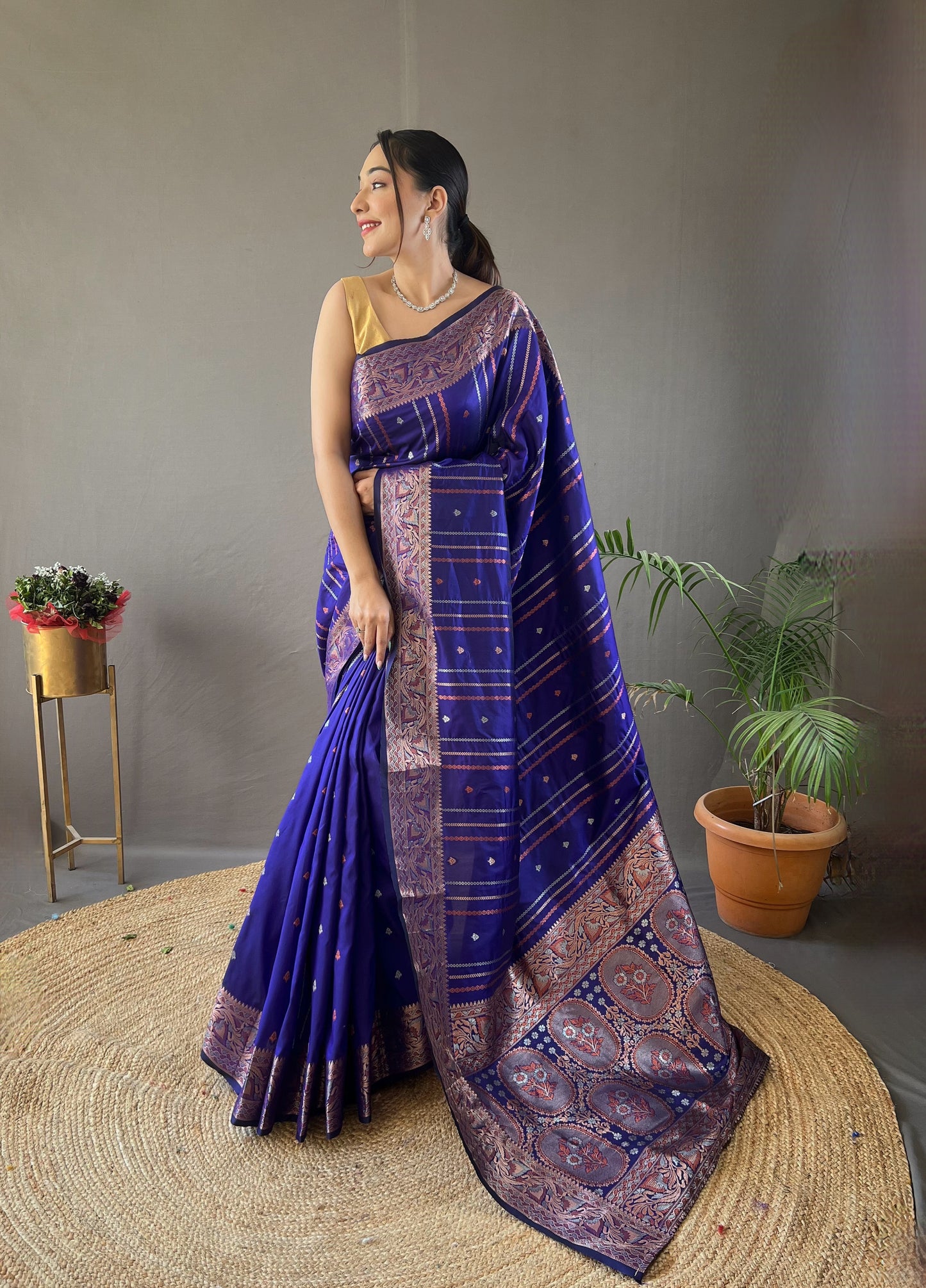 VOILET SILK SAREES WITH SILVER , COPPER AND ANTIQUE WEAVING USED.