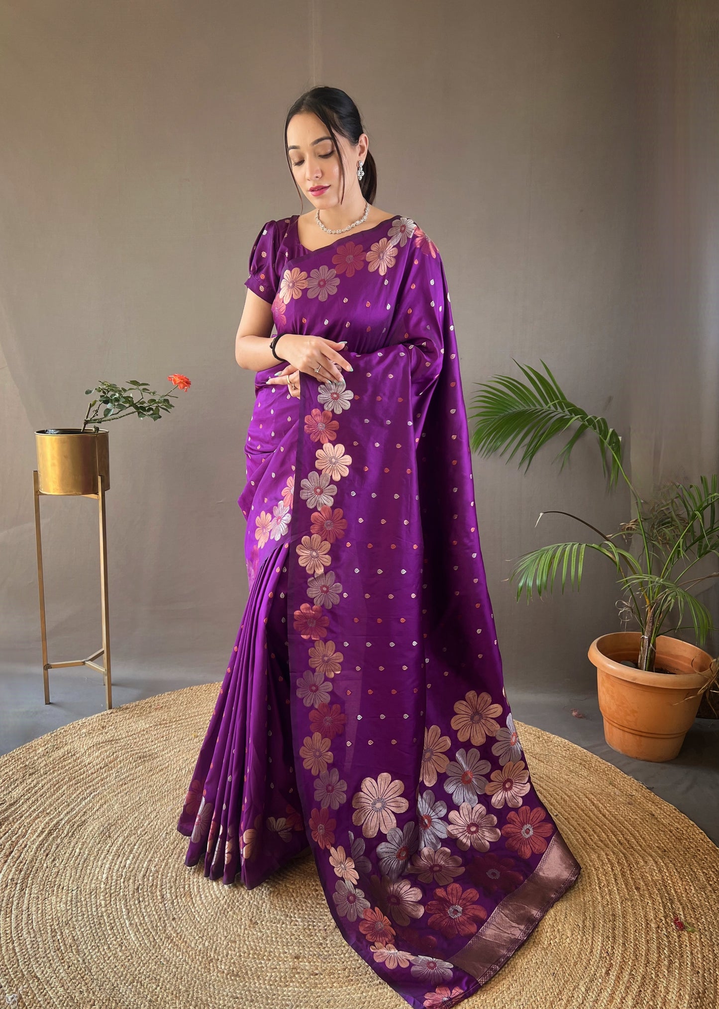 Wine Pure soft silk saree