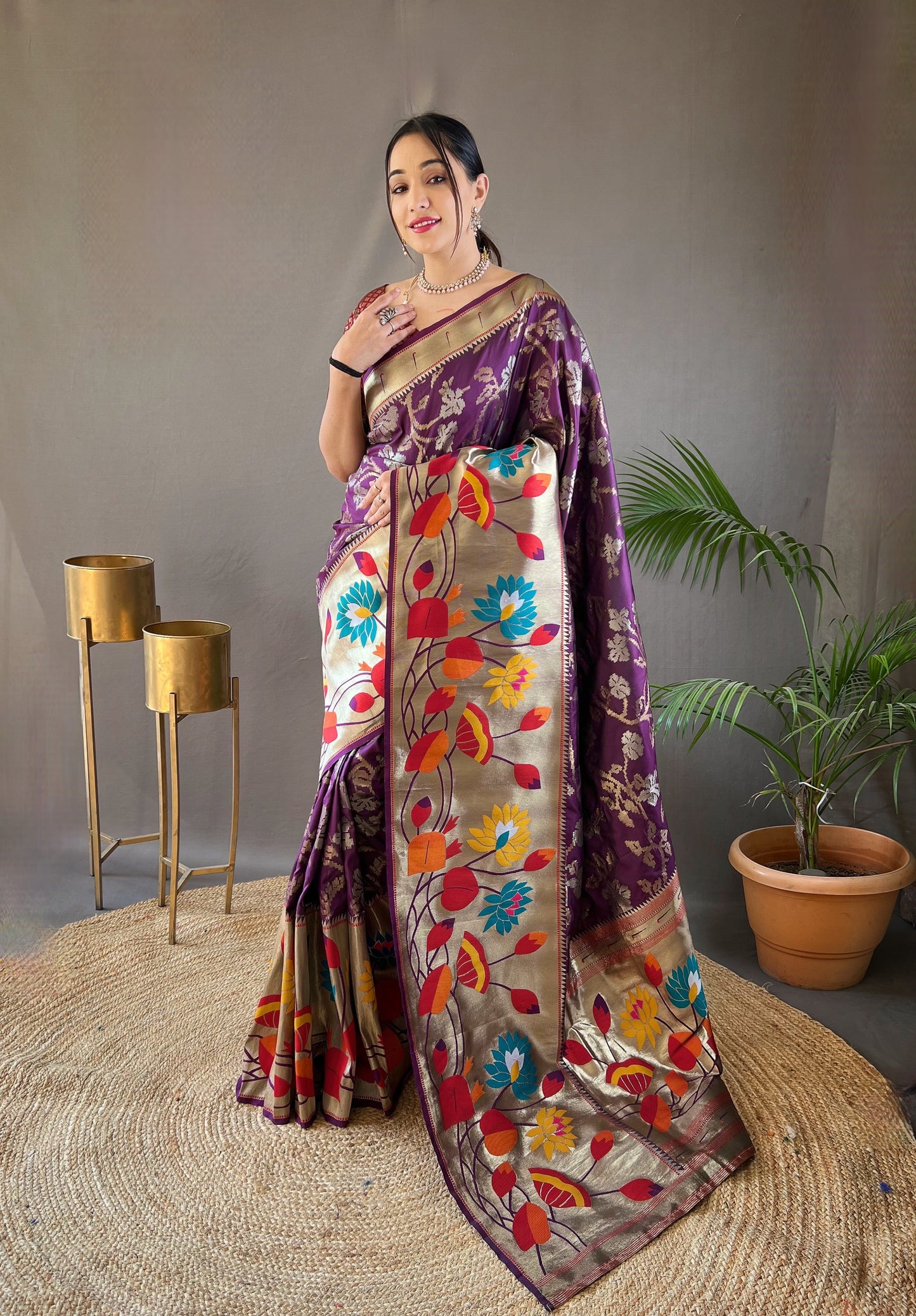 Wine Pure soft paithani silk saree