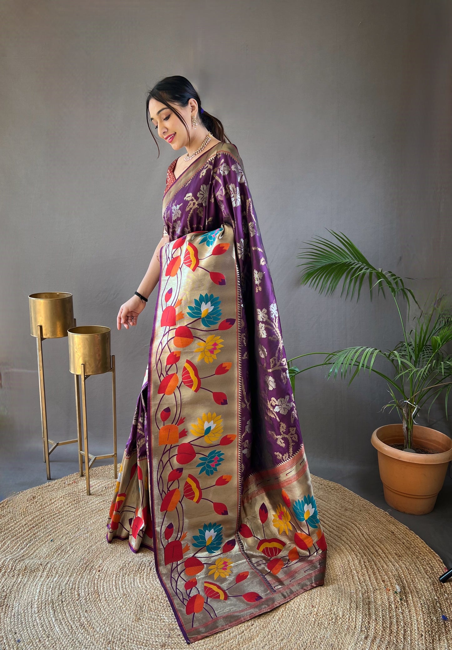 Wine Pure soft paithani silk saree