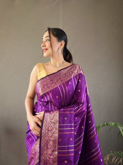 WINE SILK SAREES WITH SILVER , COPPER AND ANTIQUE WEAVING USED