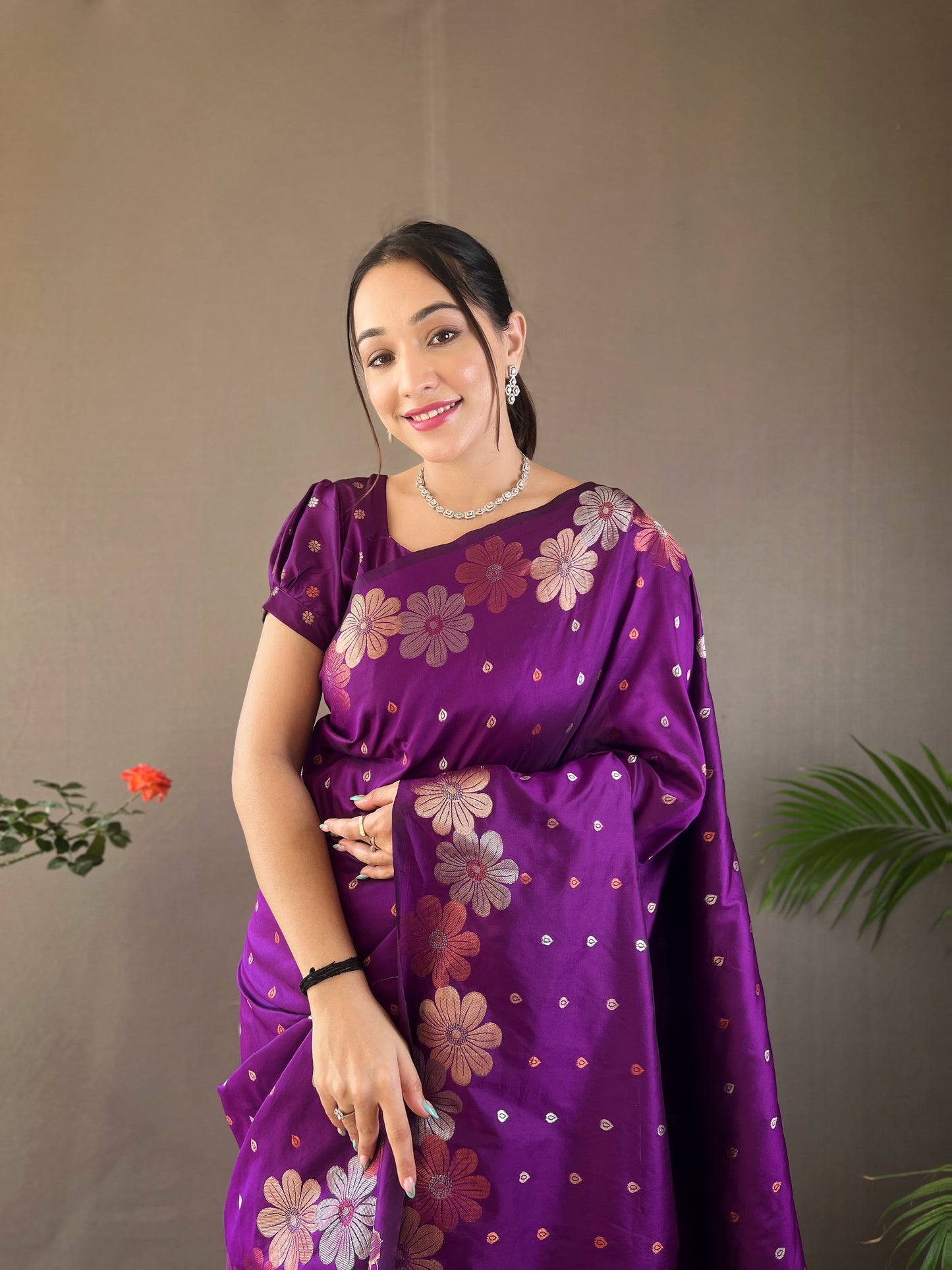 Wine Pure soft silk saree