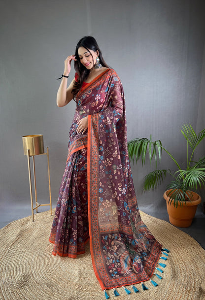 Wine Pure malai cotton saree