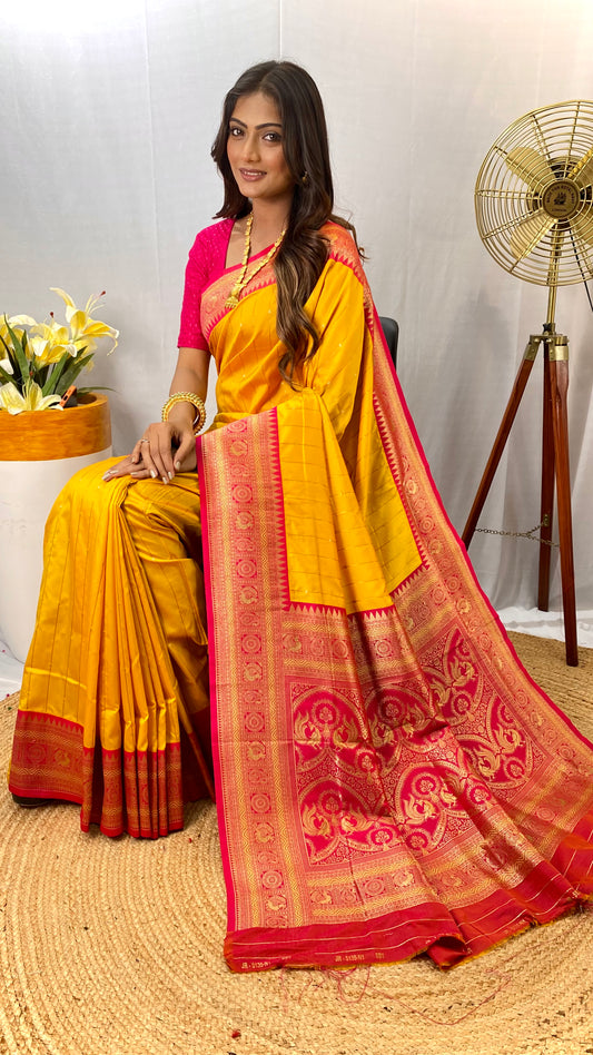 Yellow Paithani silk saree