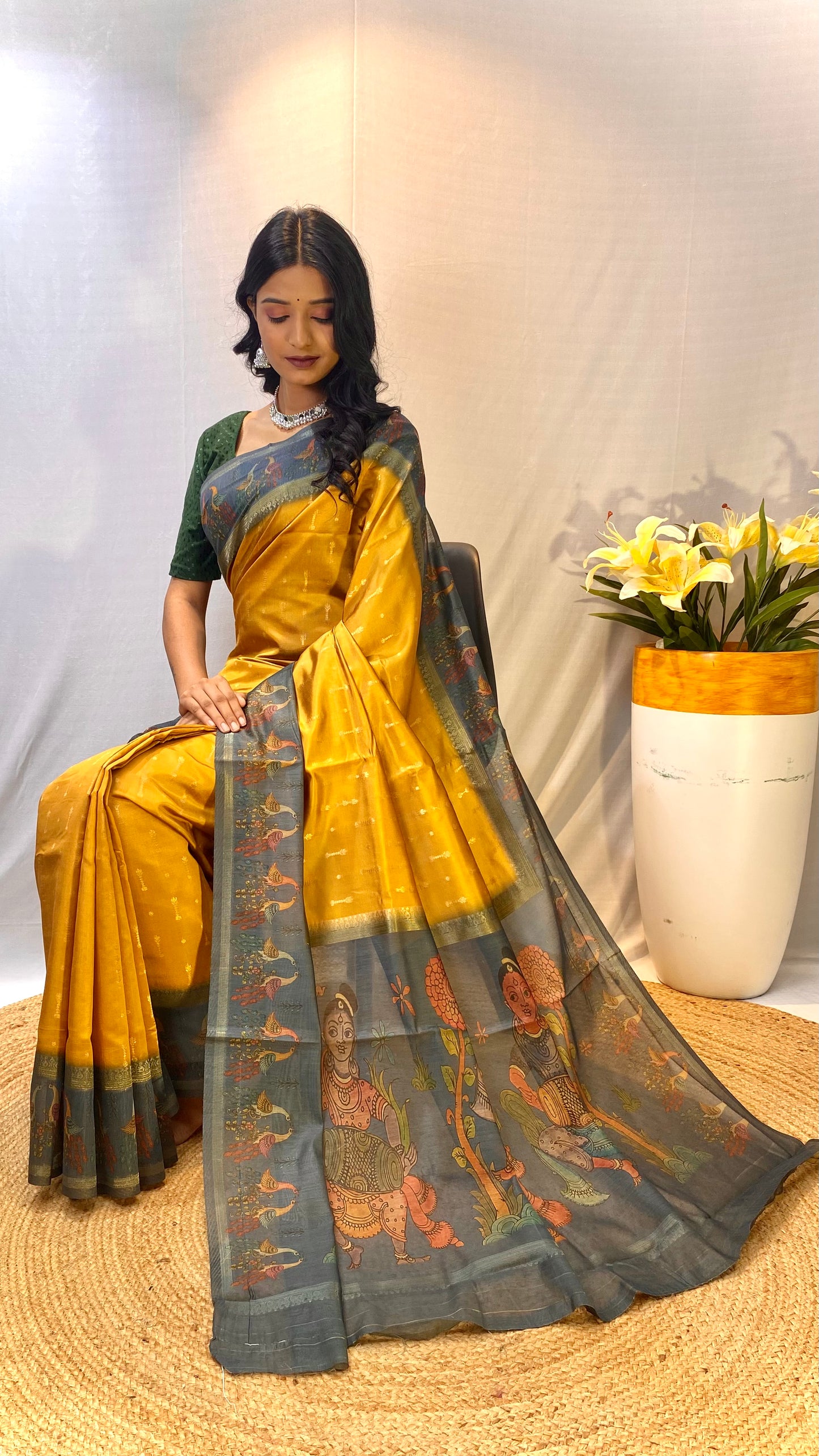 Yellow soft Chanderi silk sarees