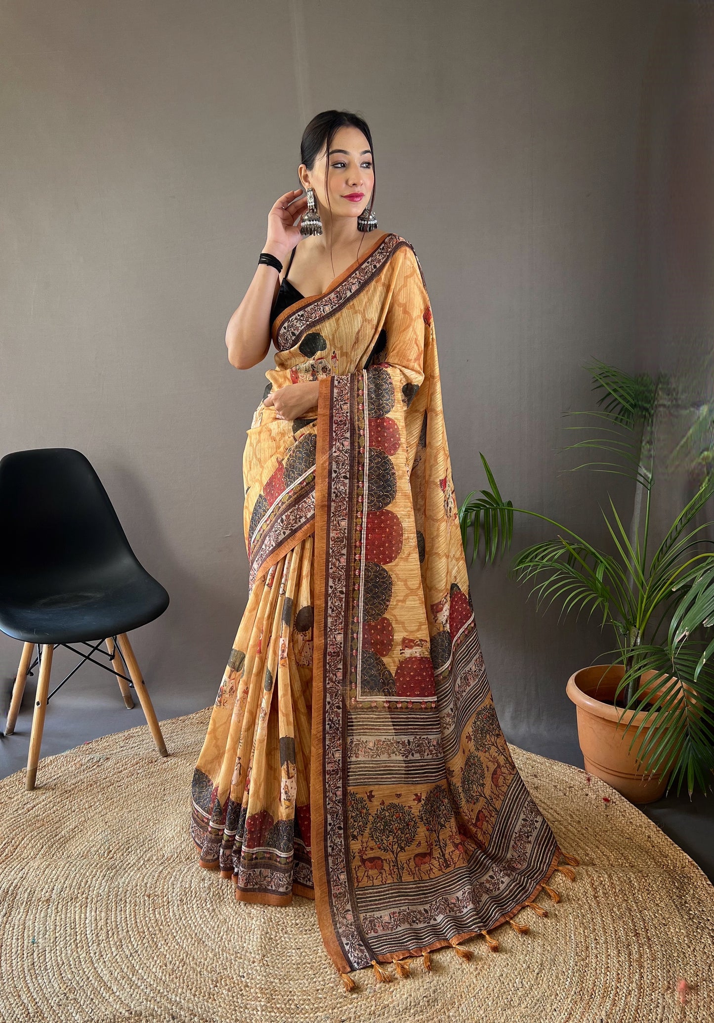 Yellow Pure soft cotton tussar silk saree