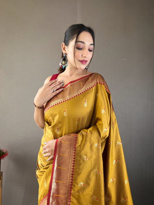 Yellow Paithani silk saree