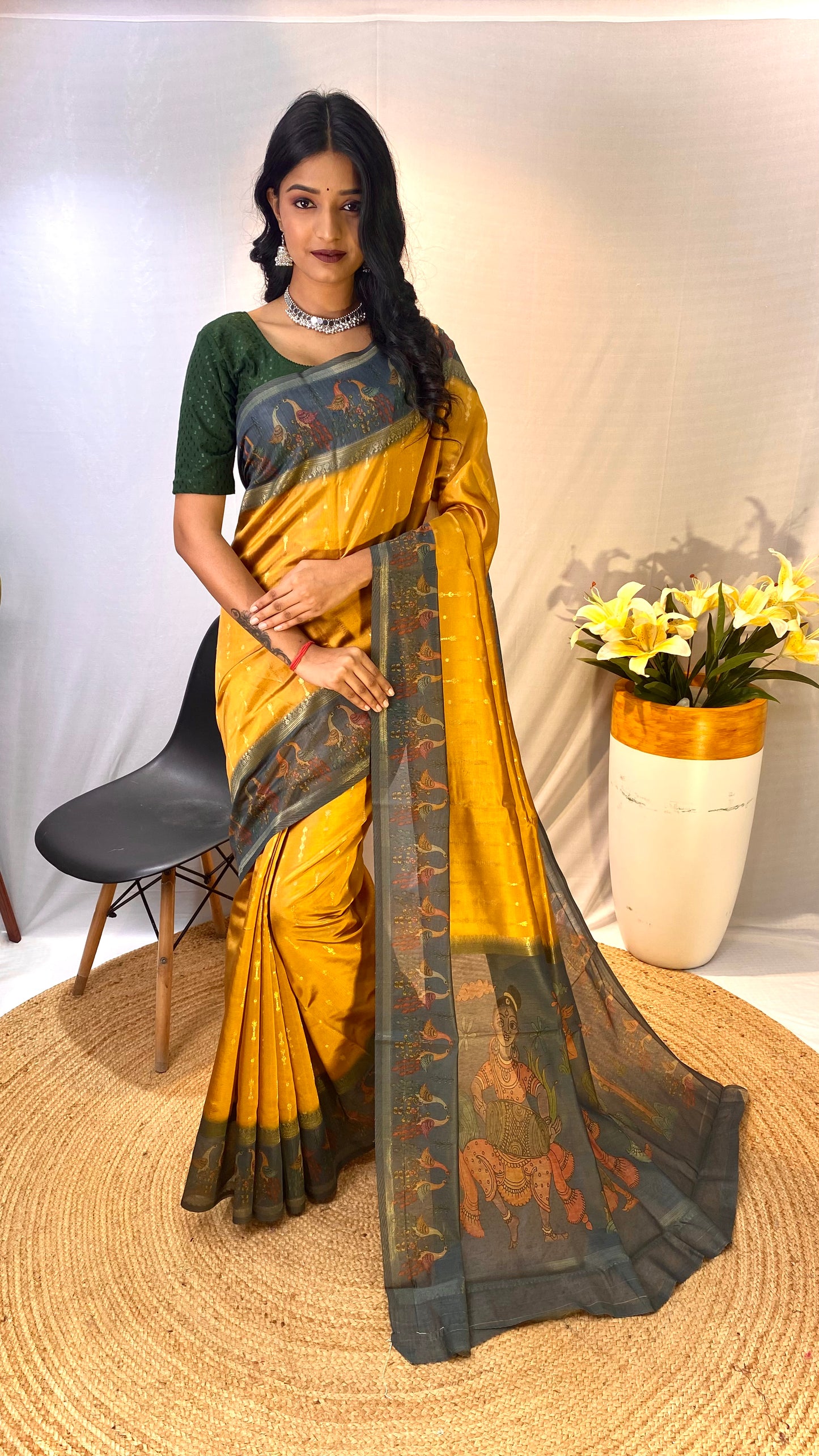 Yellow soft Chanderi silk sarees