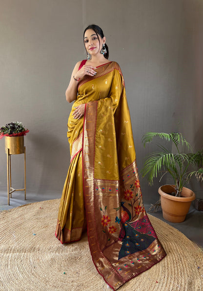 Yellow Paithani silk saree