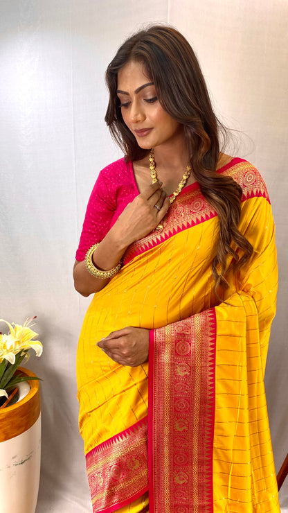 Yellow Paithani silk saree