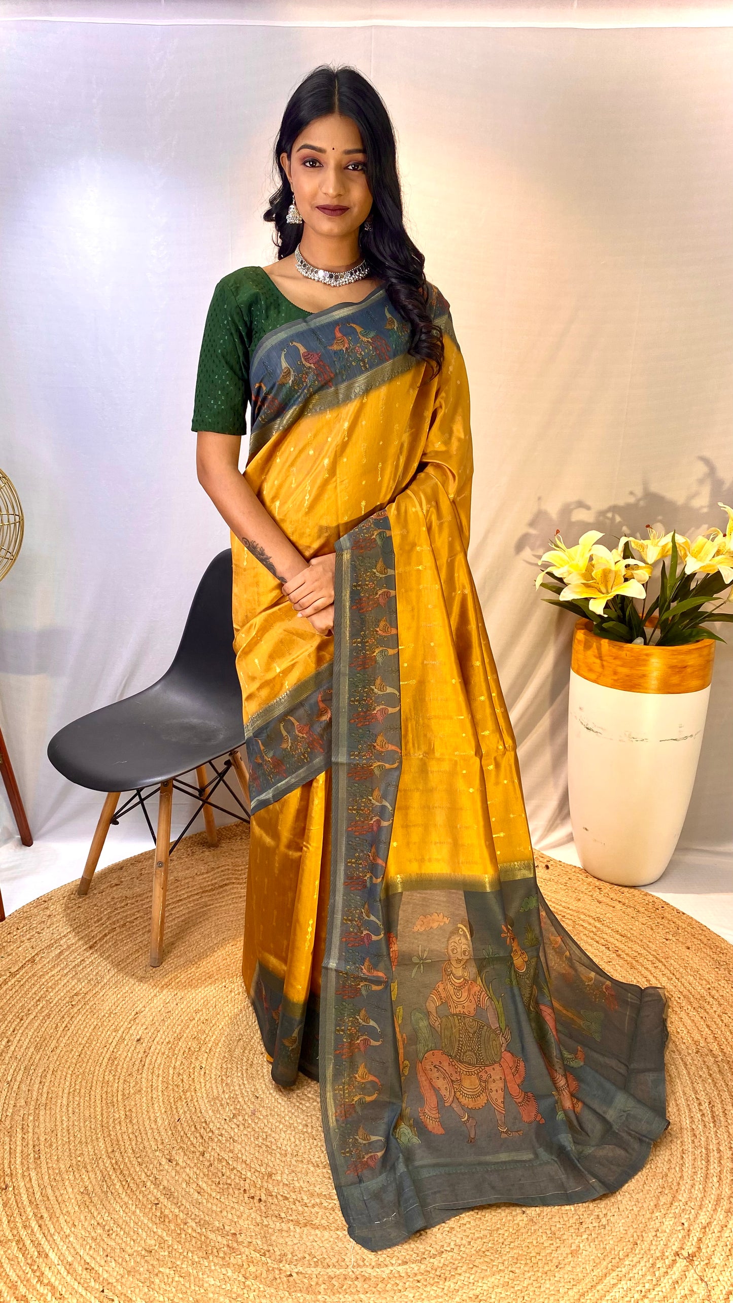 Yellow soft Chanderi silk sarees