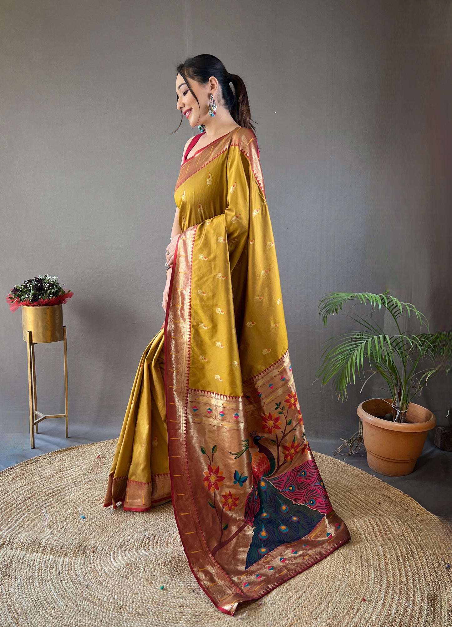 Yellow Paithani silk saree