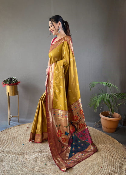 Yellow Paithani silk saree