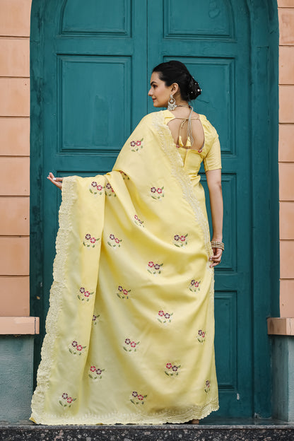 Yellow Tussar Cotton dobby sarees