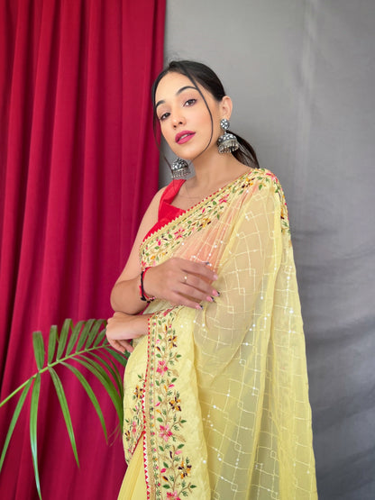 YELLOW PURE GEORGATE SAREE