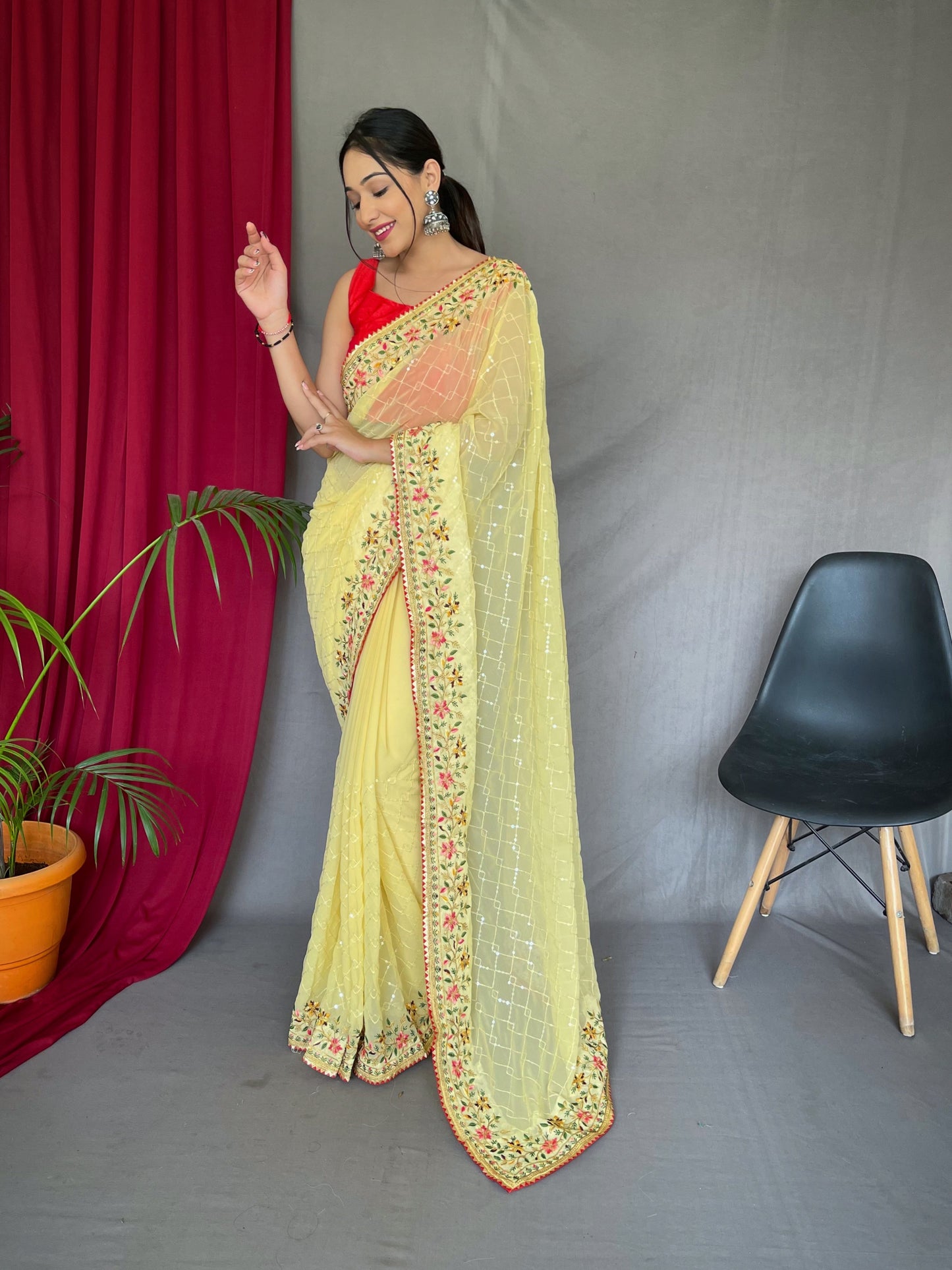 YELLOW PURE GEORGATE SAREE