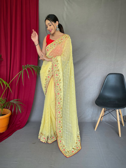 YELLOW PURE GEORGATE SAREE