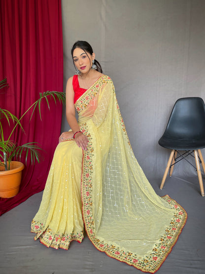 YELLOW PURE GEORGATE SAREE