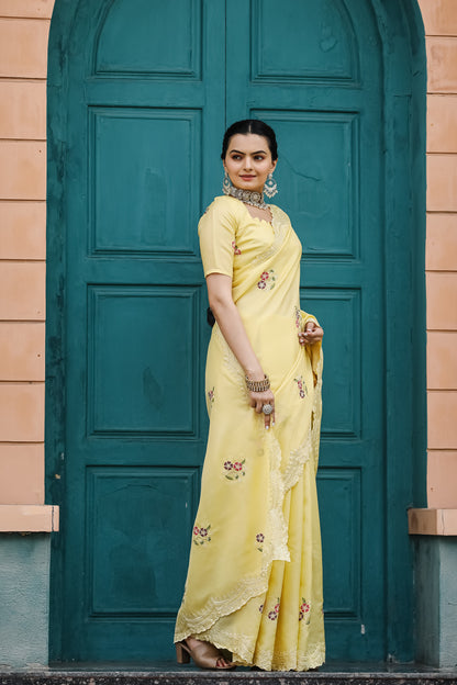 Yellow Tussar Cotton dobby sarees