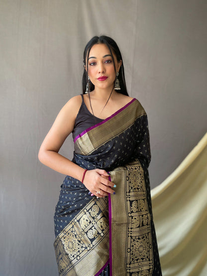 Black  Beautiful Soft Silk Saree