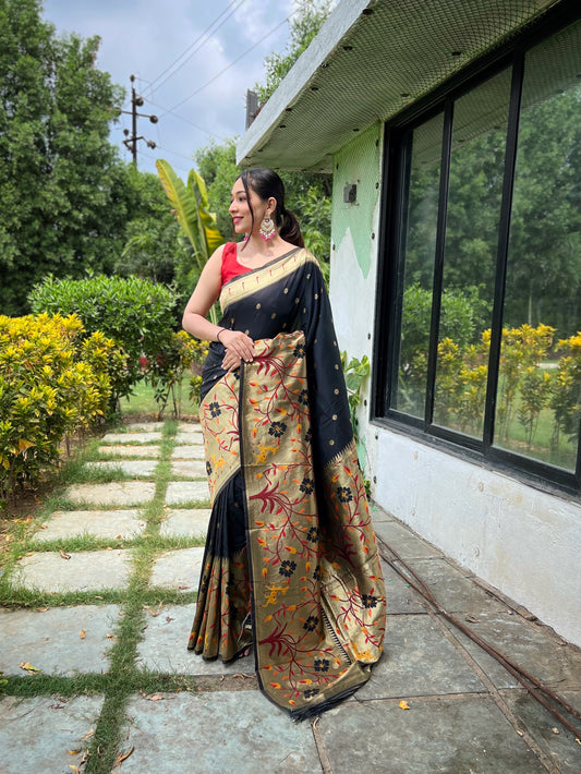 BLACK  BEAUTIFULL PURE PAITHANI SILK SAREE