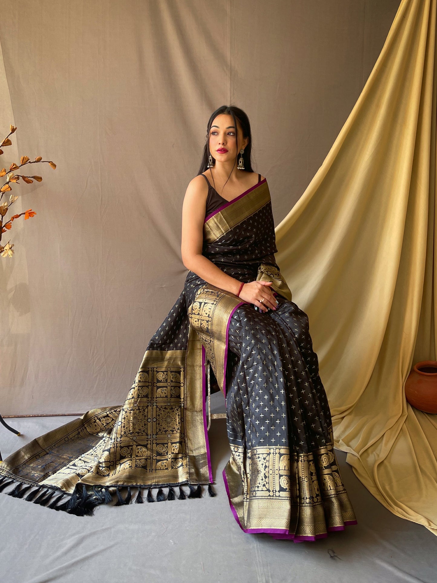 Black  Beautiful Soft Silk Saree