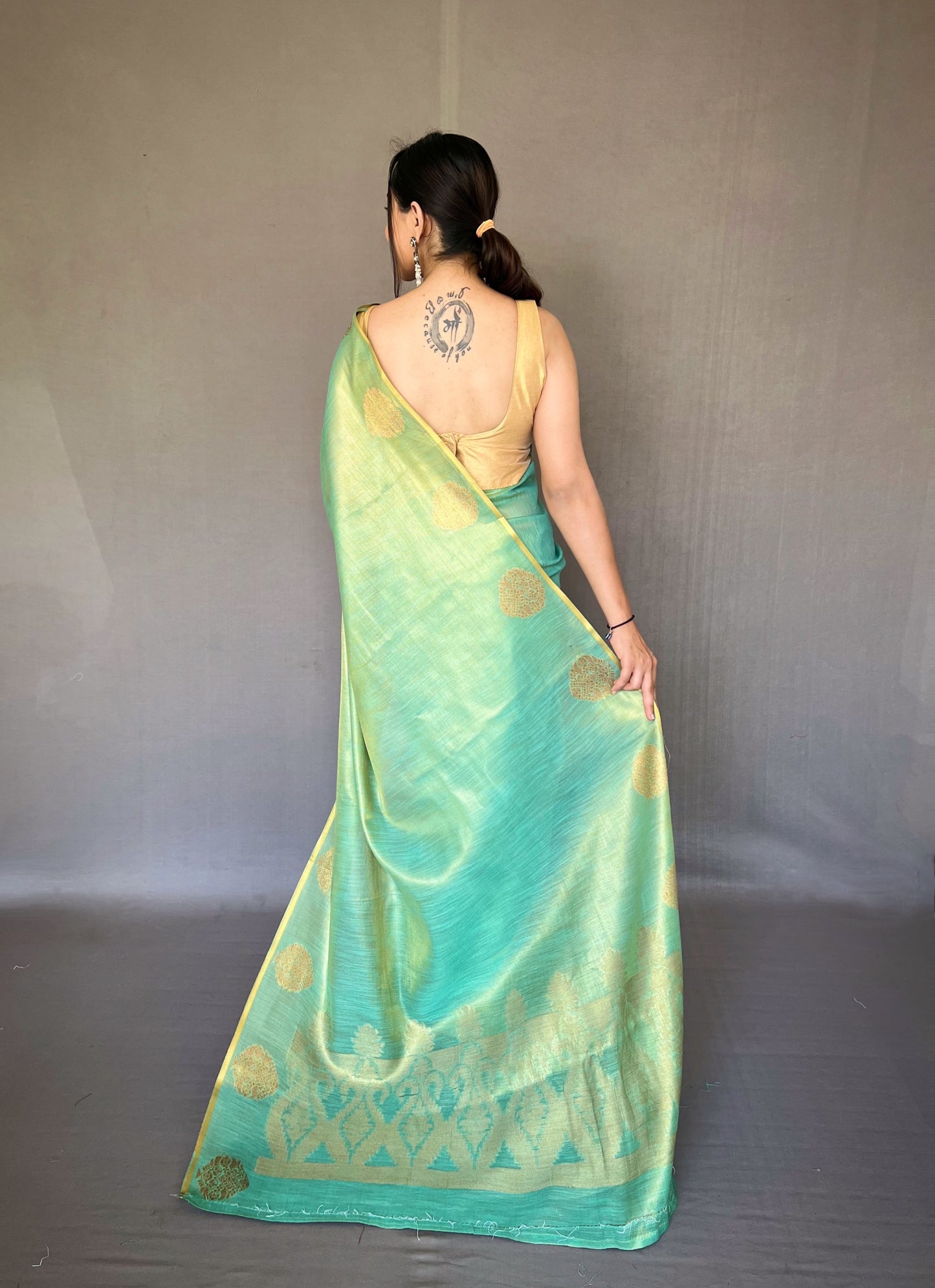 green Jacquard Zari Weaving Saree