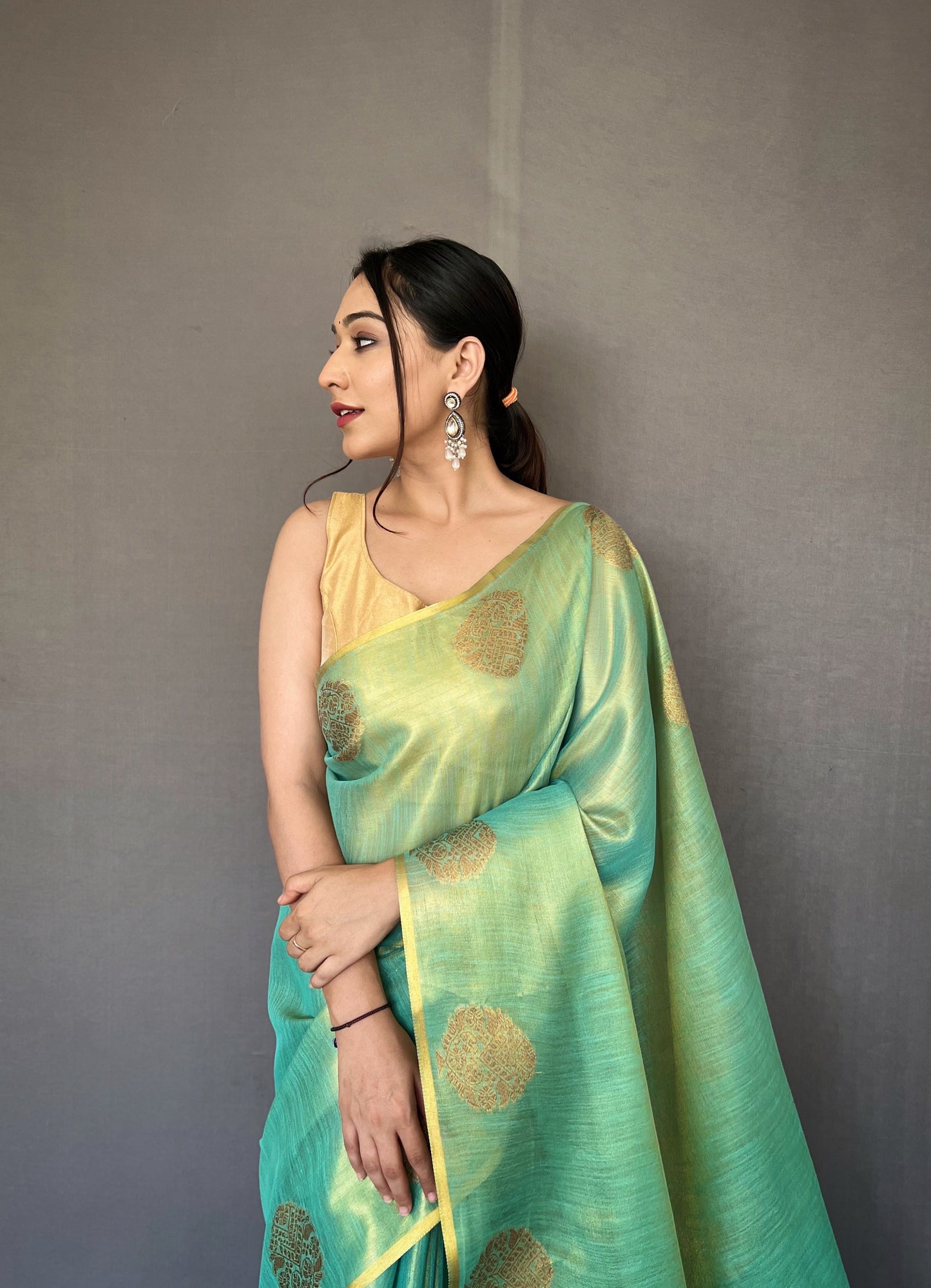 green Jacquard Zari Weaving Saree