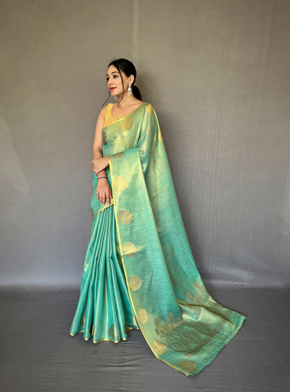 green Jacquard Zari Weaving Saree