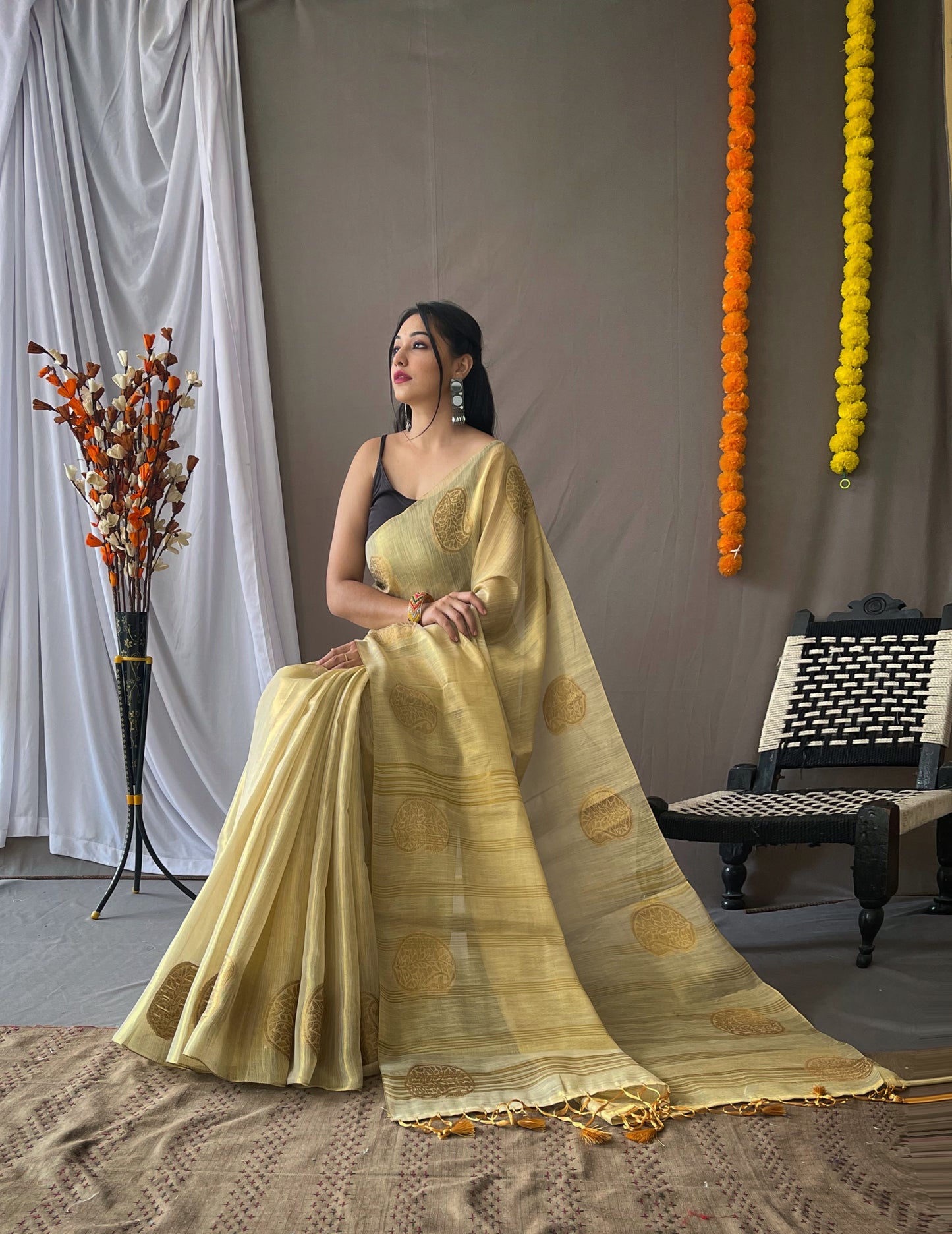 Cream Original Tissue Silk Sarees