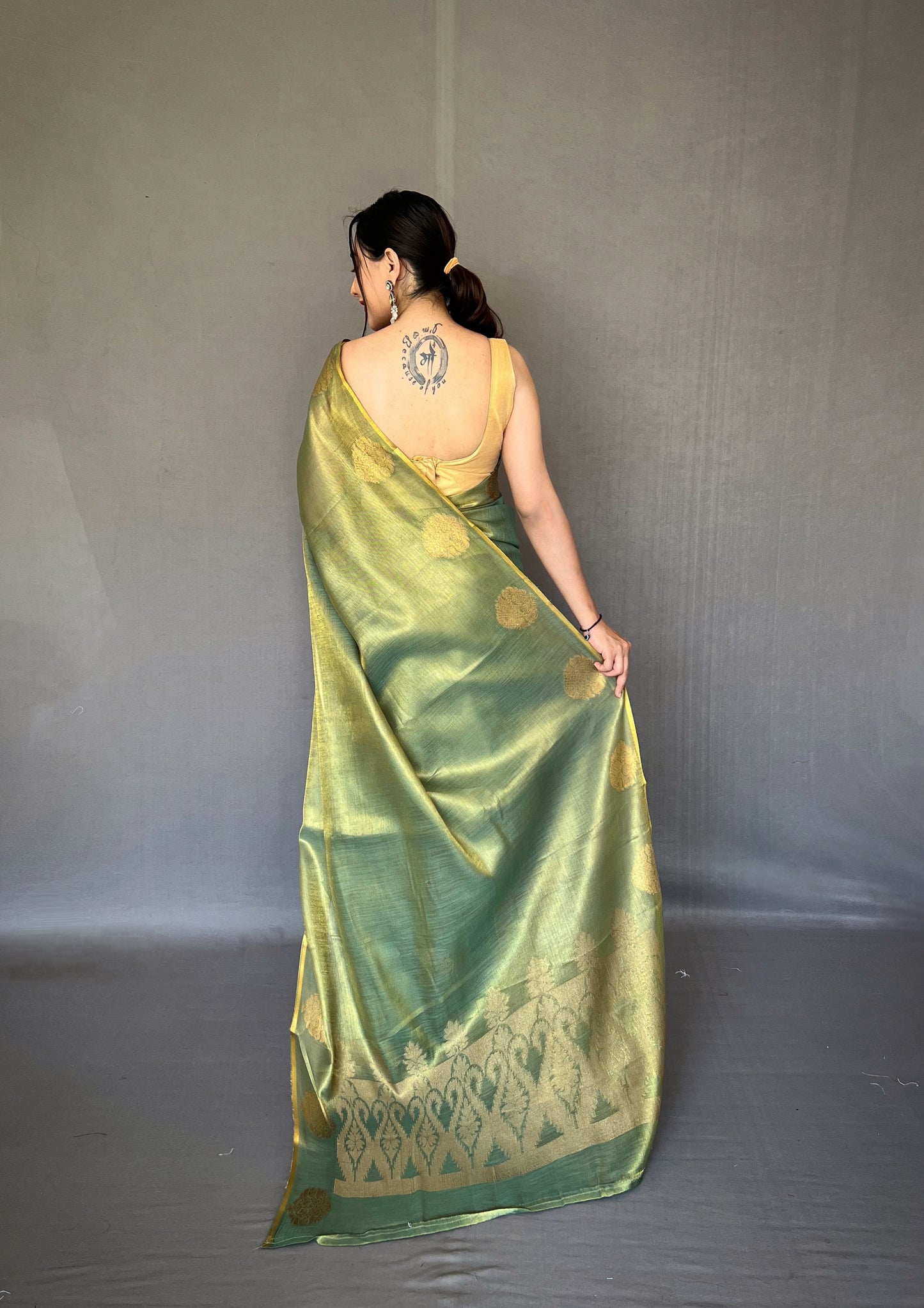 Dark green Jacquard Zari Weaving Saree