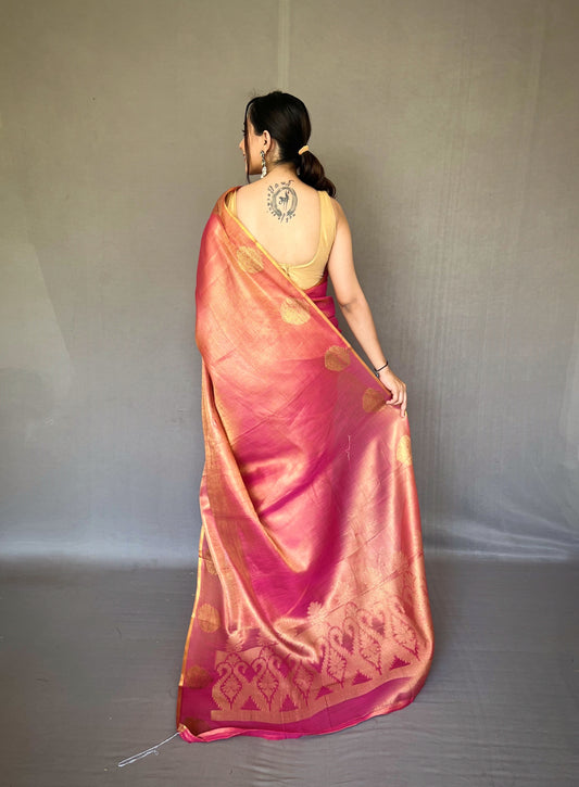 Dark pink Jacquard Zari Weaving Saree