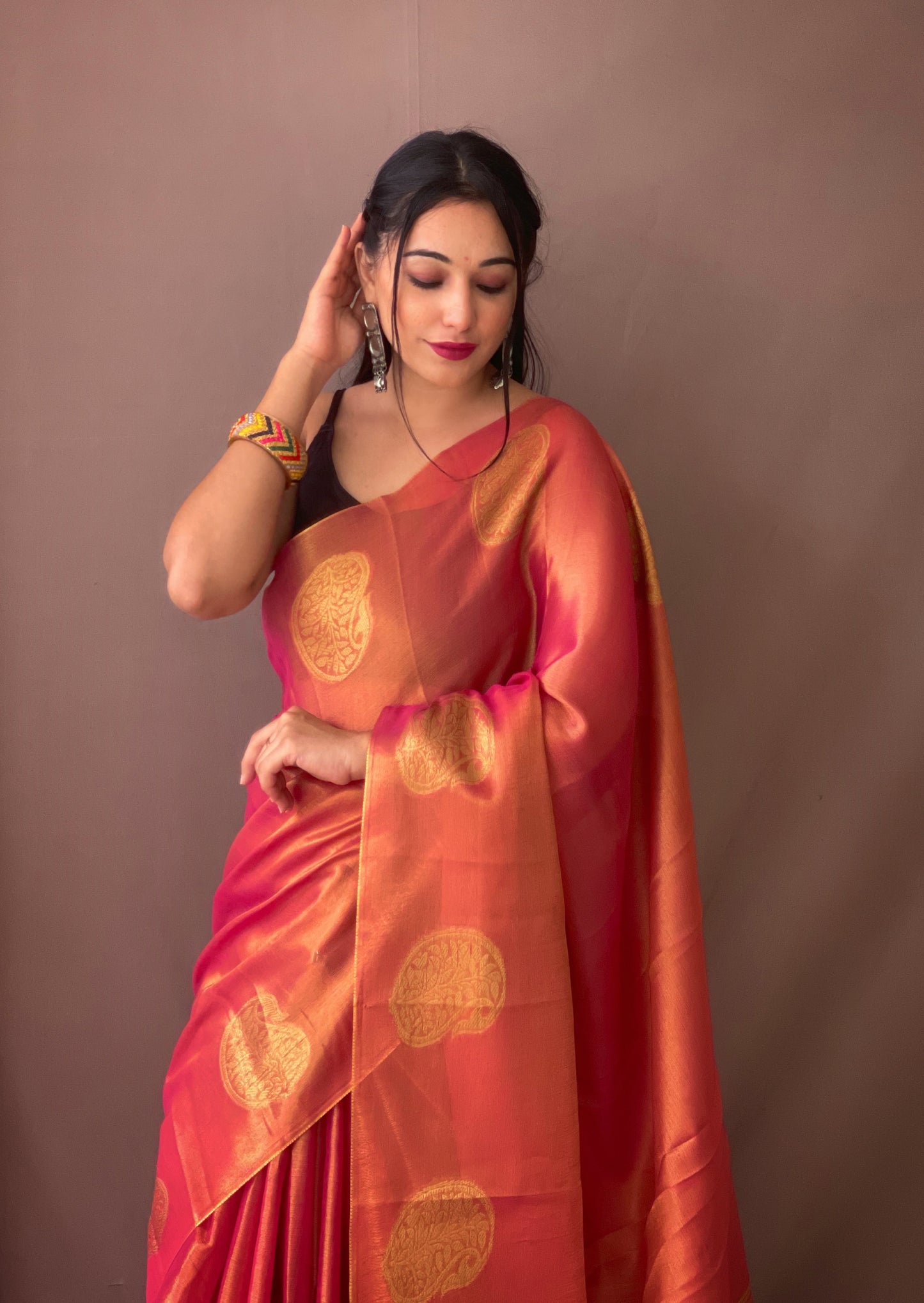 Dark pink Original Tissue Silk Sarees