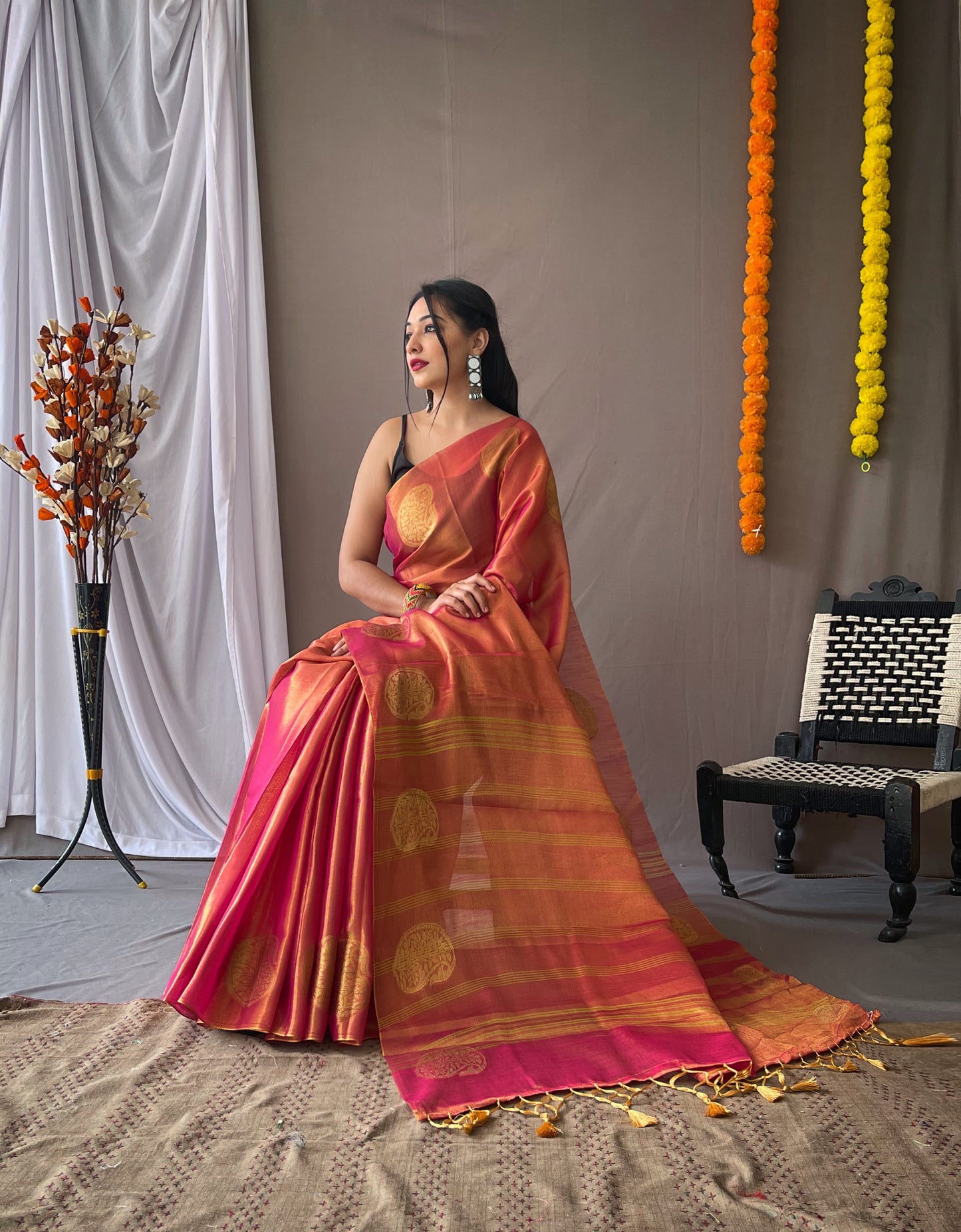 Dark pink Original Tissue Silk Sarees