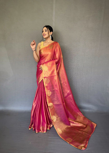 Dark pink Jacquard Zari Weaving Saree