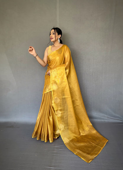 Gold Jacquard Zari Weaving SareeJacquard Zari Weaving Saree