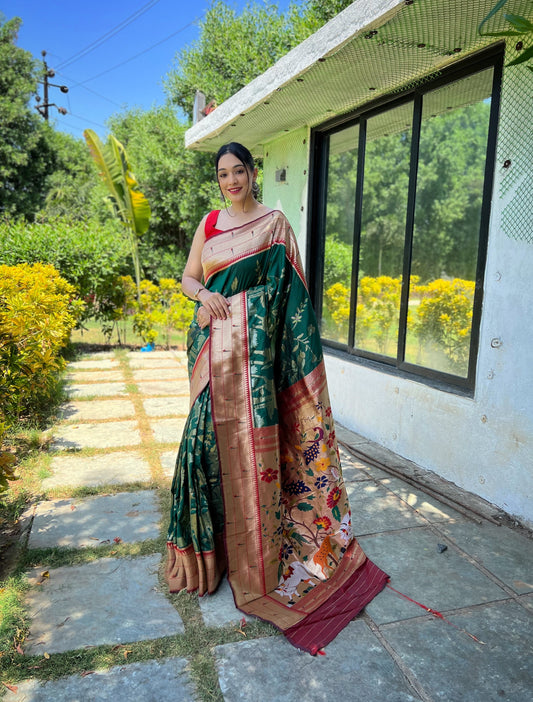 Green Pure soft paithani silk saree