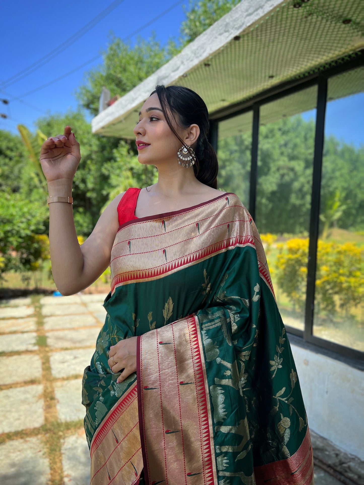 Green Pure soft paithani silk saree