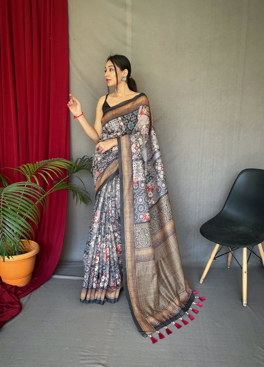 GREY Beautiful Cotton Sarees