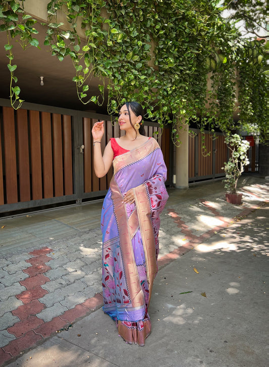 Lavendar Pure banarasi paithani silk saree