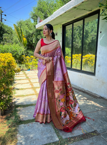 Lavendor  Pure soft paithani silk saree