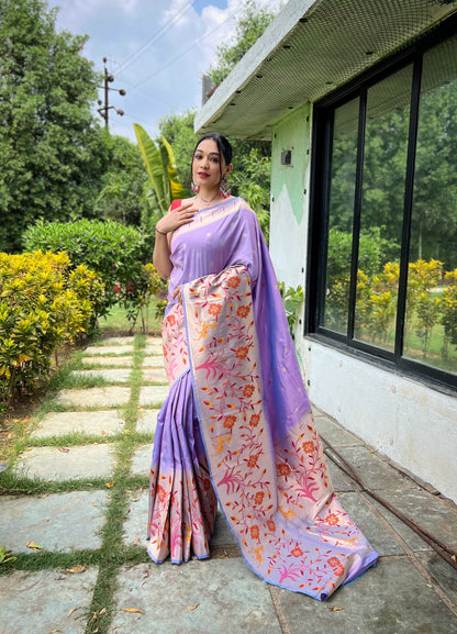 LAVENDER BEAUTIFULL PURE PAITHANI SILK SAREE