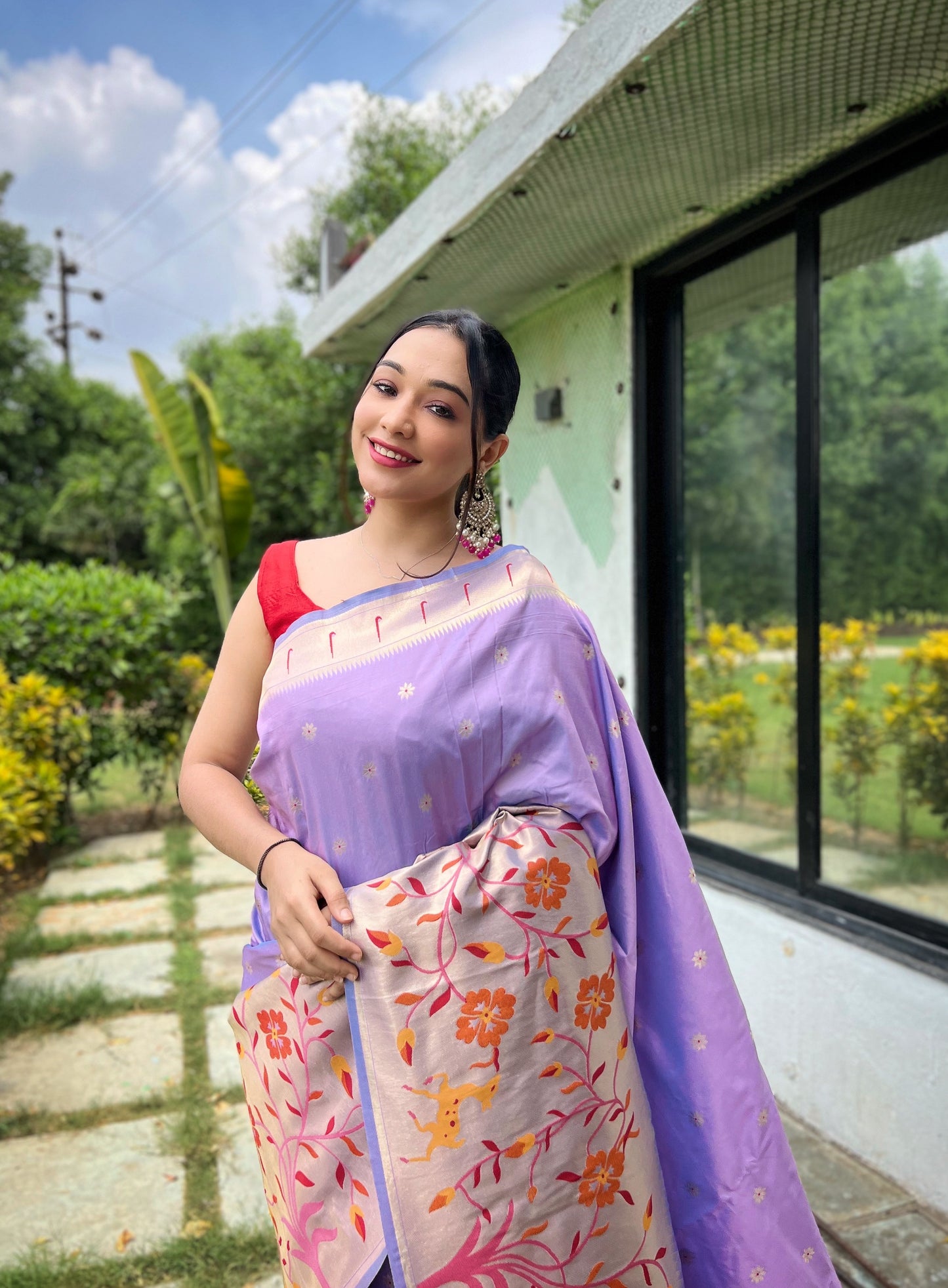 LAVENDER BEAUTIFULL PURE PAITHANI SILK SAREE