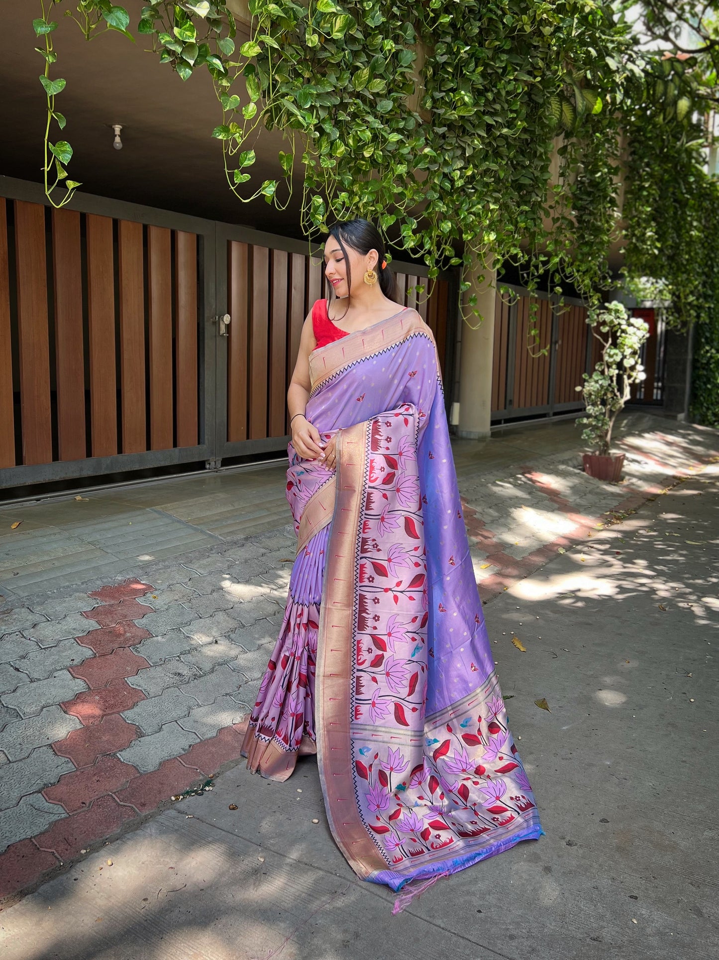 Lavendar Pure banarasi paithani silk saree