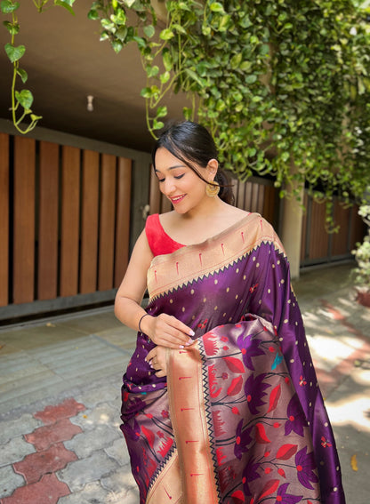 Magenta Pure banarasi paithani silk saree