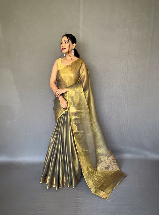 Mahendigreen Jacquard Zari Weaving Saree