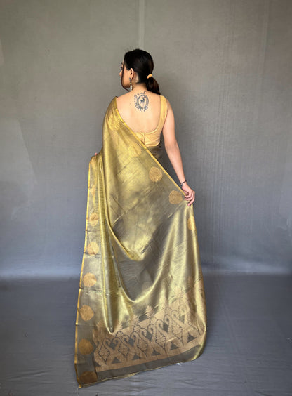 Mahendigreen Jacquard Zari Weaving Saree