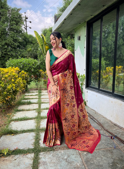 MAROON BEAUTIFULL PURE PAITHANI SILK SAREE