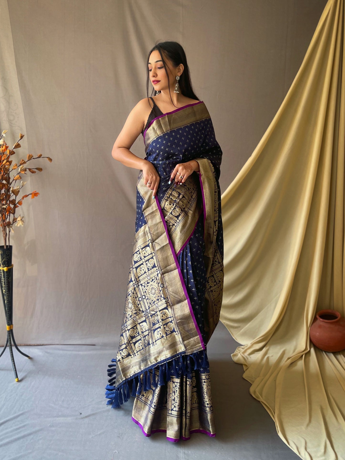 Navy  Beautiful Soft Silk Saree