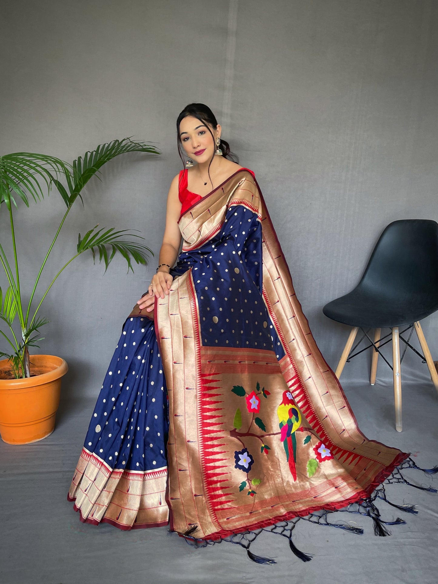 Navy PURE PAITHANI SILK SAREE